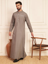 Men’s Grey Thobe in Cotton Fabric with Piping